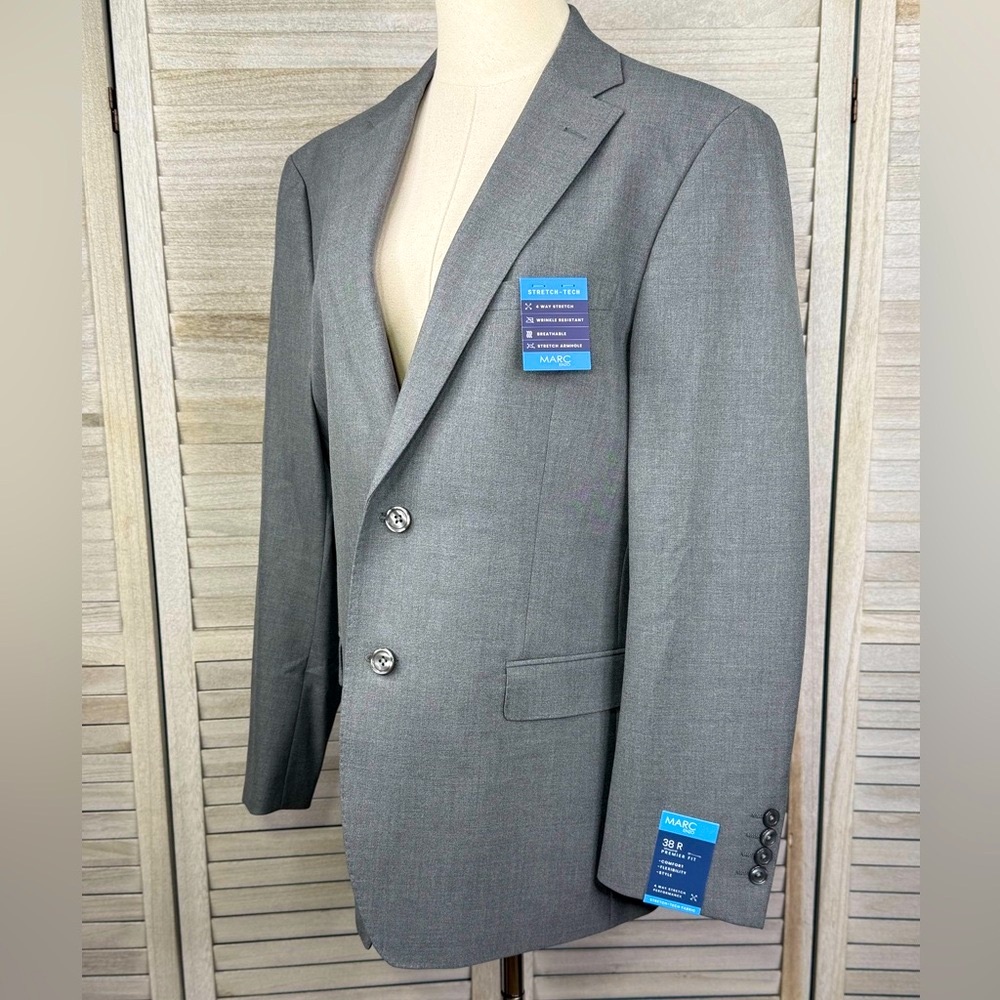 GROOMS CLUB (MARC ENZO) Men's Stretch Tech Single Breasted Suit Jacket Grey - Picture 2 of 3